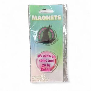 Green Hat and Pink Bubble Witch Magnet Set
